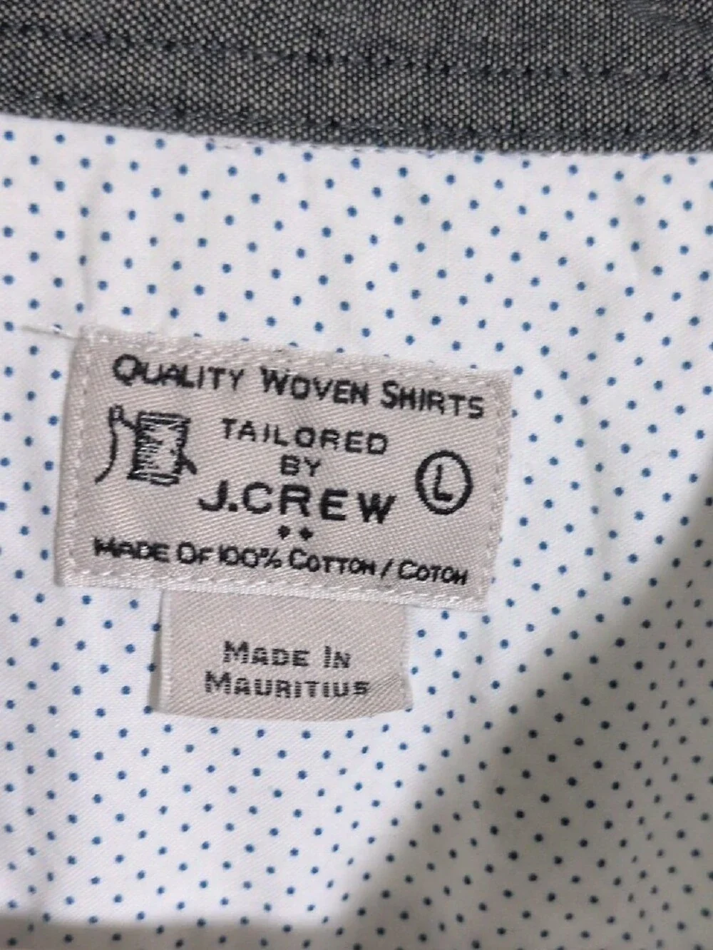 J. Crew mens quality woven cotton Button-Down Shirt - White with Micro Print L